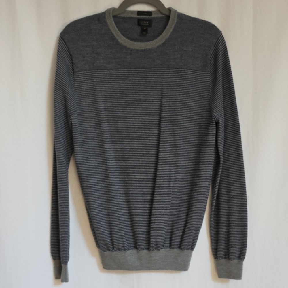 J. Crew Blue & Gray Stripe Merino Wool Mens Sweater.  Size Medium